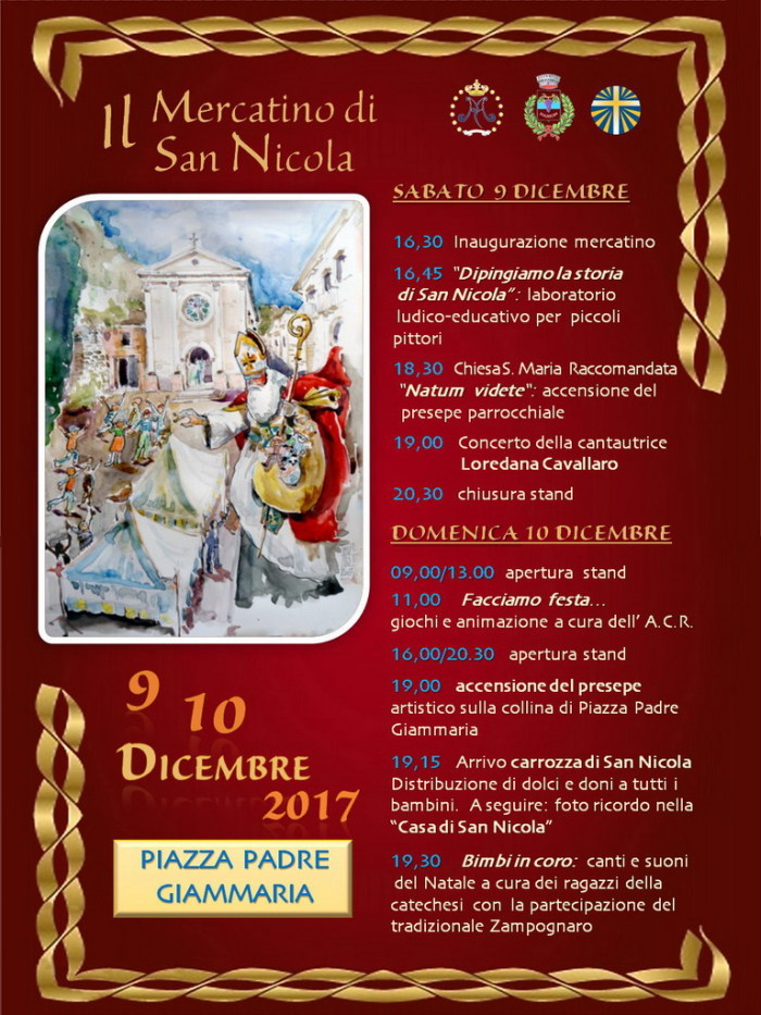 Il 9 e il 10 Dicembre a Giardini Naxos nella piazzetta antistante la chiesa madre il Mercatino di San Nicola