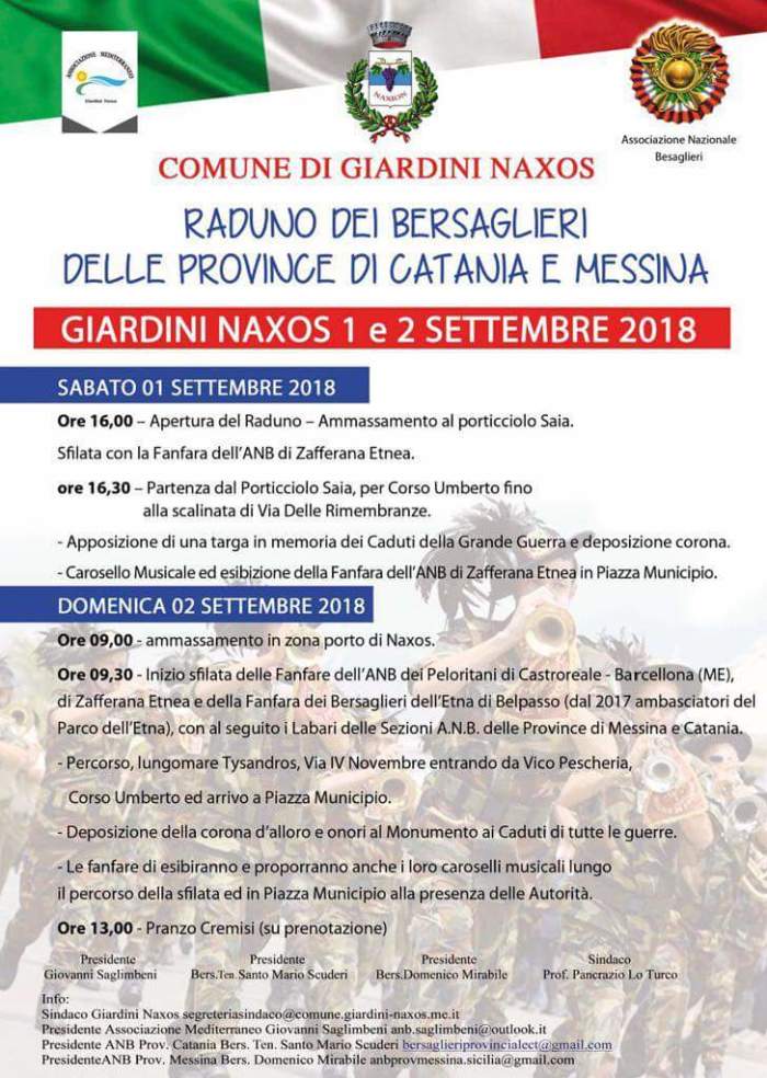 1 e 2 settembre a Giardini Naxos il raduno interprovinciale dei Bersaglieri delle province di Catania e Messina