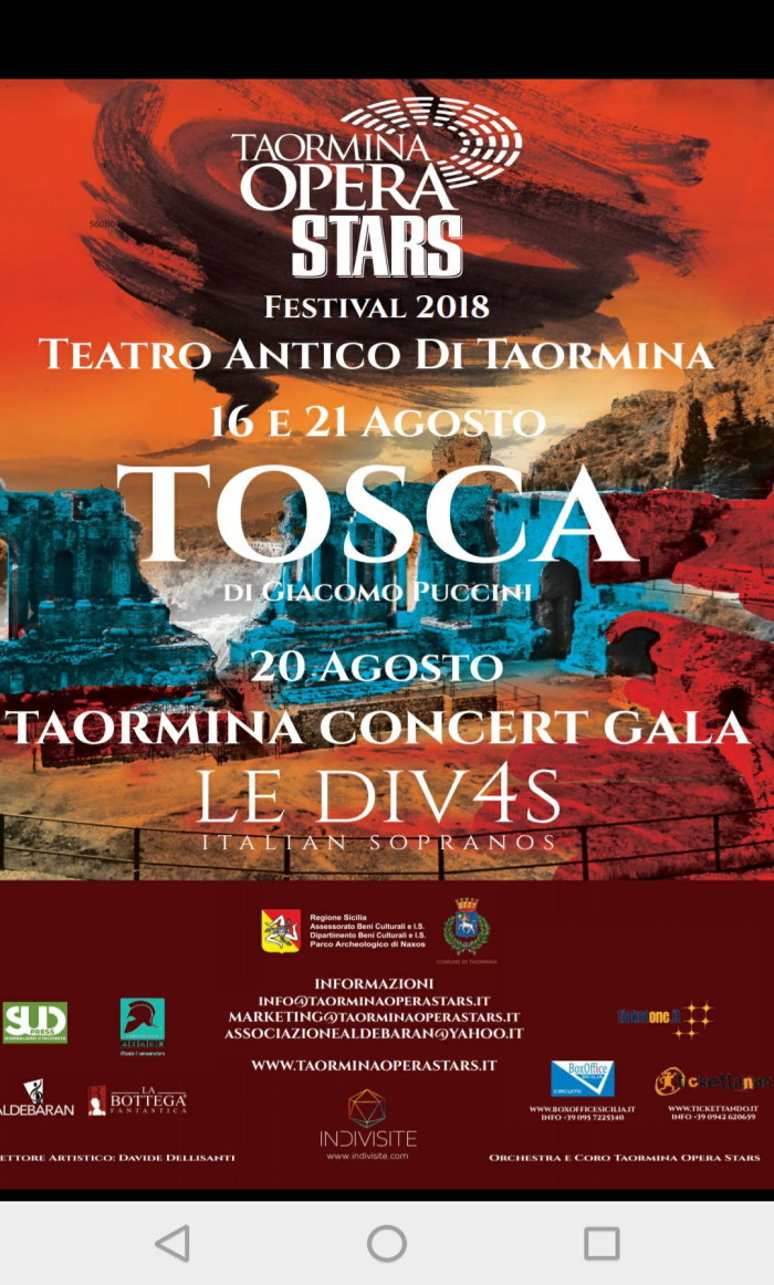 Tutto pronto per la spettacolare Tosca del “Taormina Opera Stars” in programma al Teatro Antico il 16 e 21 agosto e le Div4s il 20 agosto