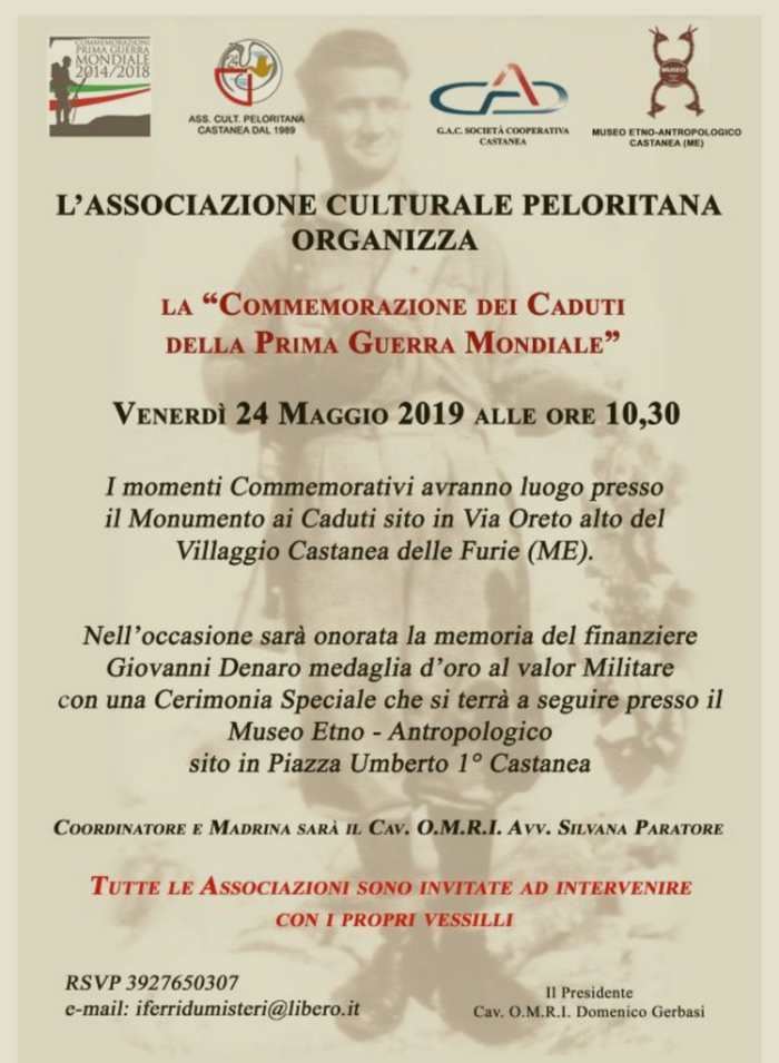 A Messina il 24 maggio si terrà la cerimonia dei caduti della Prima Guerra Mondiale