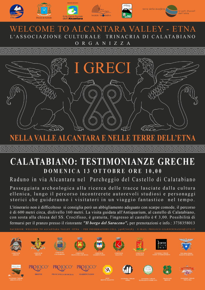 Domenica 13 ottobre a Calatabiano giornata dedicata alle testimonianze greche nella Valle dell’Alcantara e nelle terre dell’Etna