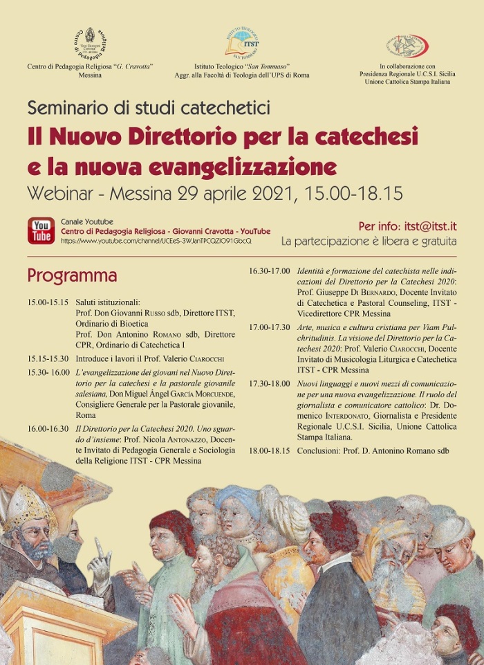 A Messina il 29 aprile il webinar del Centro di Pedagogia Religiosa “G. Cravotta” e Istituto Teologico “San Tommaso”